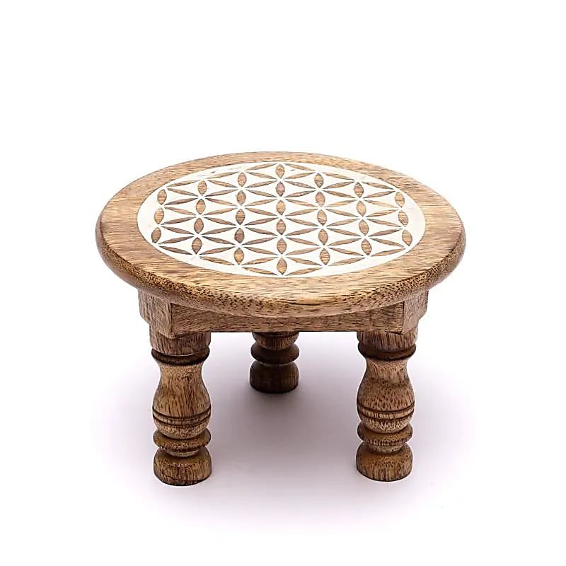 Altartischchen Blume des Lebens weißer Druck 15x15x10cm