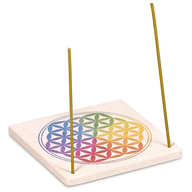 Weihrauchhalter Sandstein Blume des Lebens -- 10x10 cm