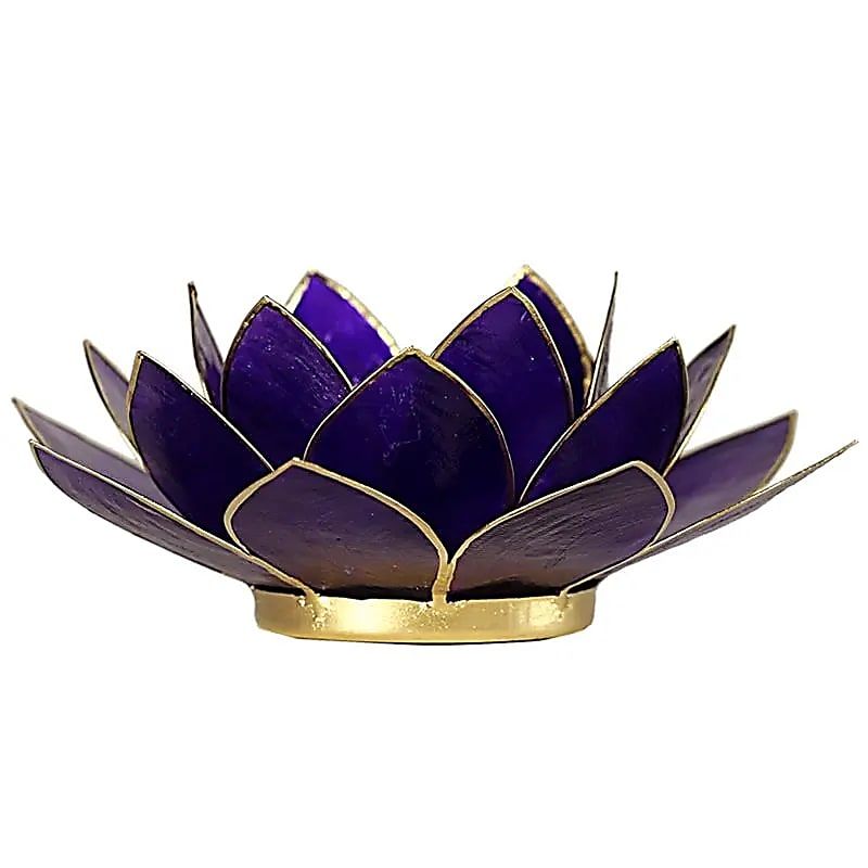 Lotus Teelichthalter violett 7. Chakra goldfarbig