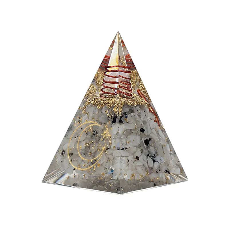 Orgonit Pyramide Mondstein mit Mondsymbol - 6x6x8,5cm
