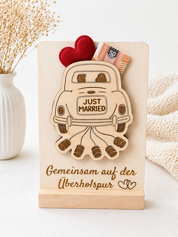 Hochzeit Geldgeschenk aus Holz Auto mit