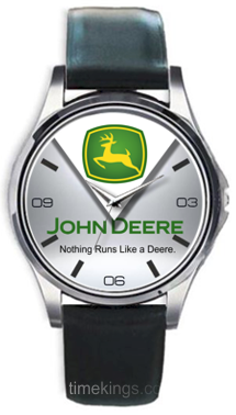 John Deere Logo Silver/Leather Watch