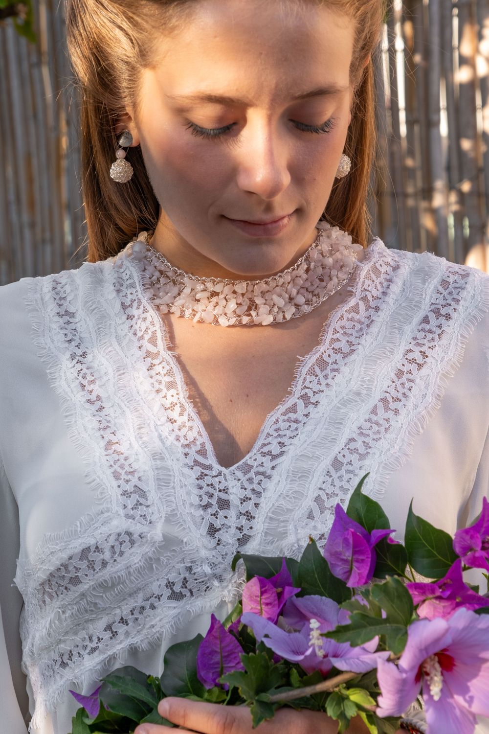 Collana Bib quarzo rosa