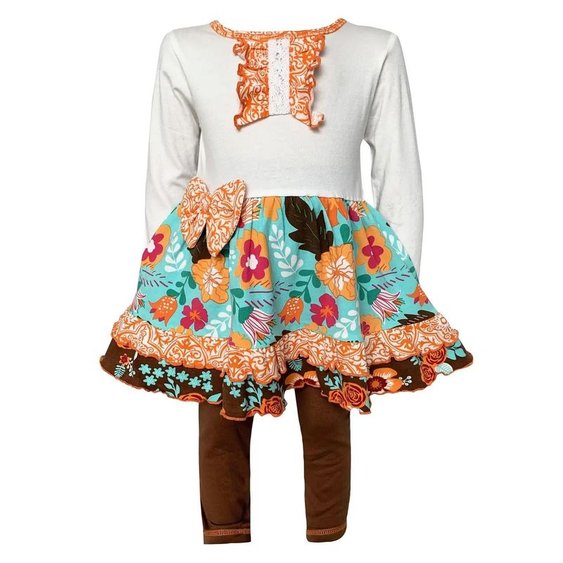 Ann Loren Girl&#39;s Amber Autumn Fall Floral Dress &amp; Leggings Set