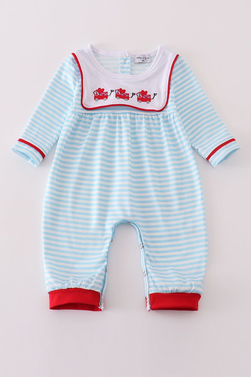 Abby &amp; Evie Boy&#39;s Heart Envelope Embroidery Stripe Romper