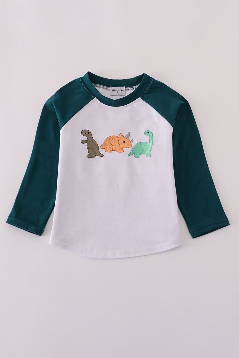 Blue Dinosaur Embroidery Long Sleeve Shirt