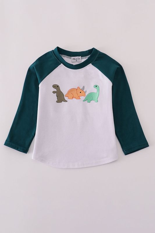 Blue Dinosaur Embroidery Long Sleeve Shirt