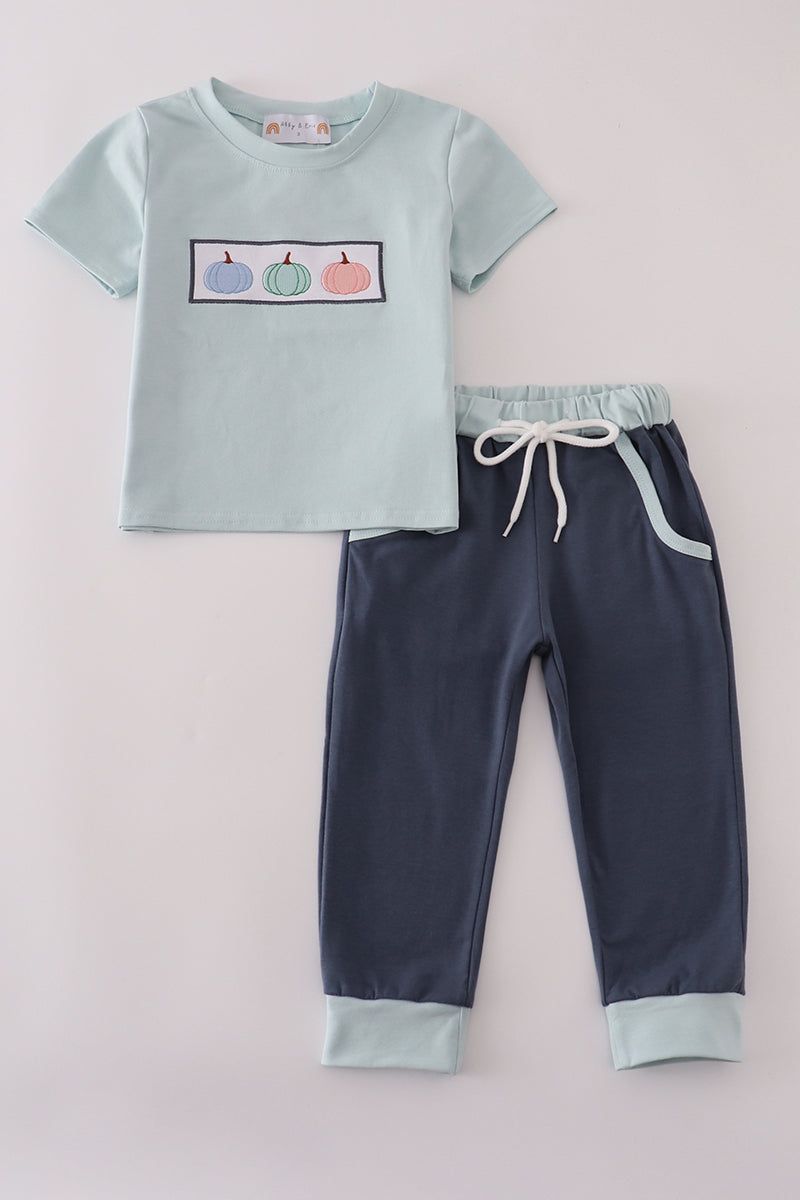Blue Pumpkin Embroidery Boy&#39;s Two Piece Jogger Set