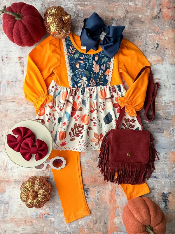 Falling Leaves and Pumpkin Dreams Girl&#39;s Two Piece Set