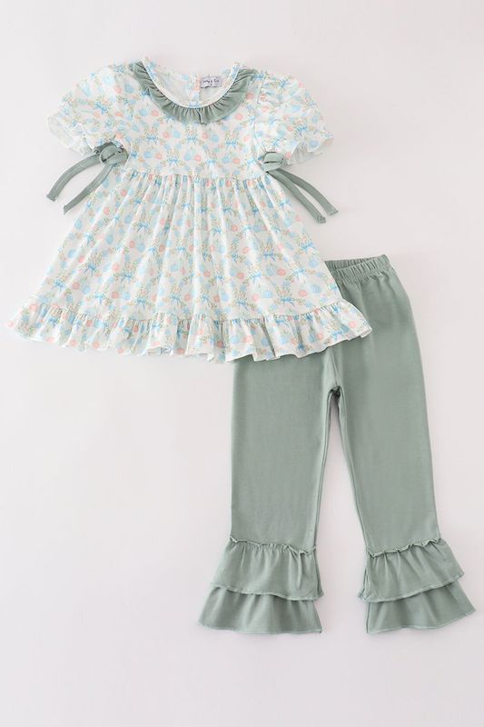 Green Pumpkin Girl&#39;s Two Piece Ruffle Set