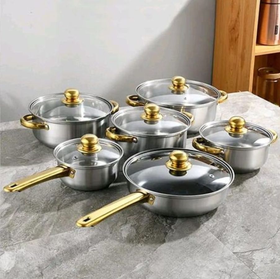 12 PCS Stainless steel fry pan non-stick cookware sets.