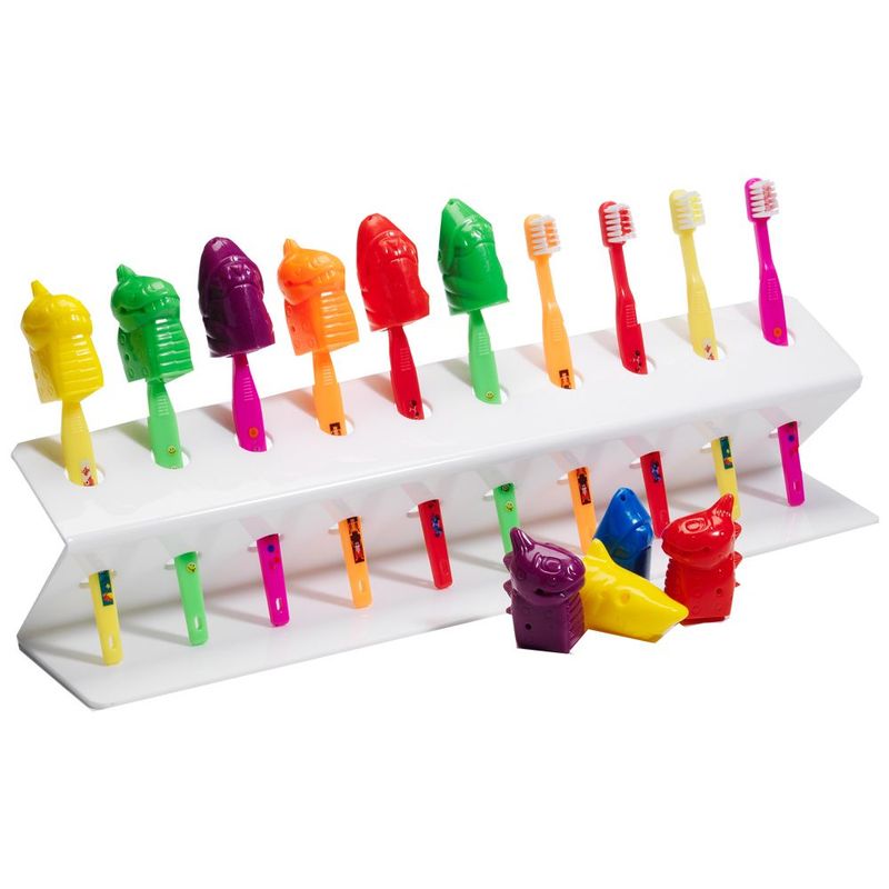 10 Count Toothbrush Rack Set with Decal Brushes & Character Covers (1 set)