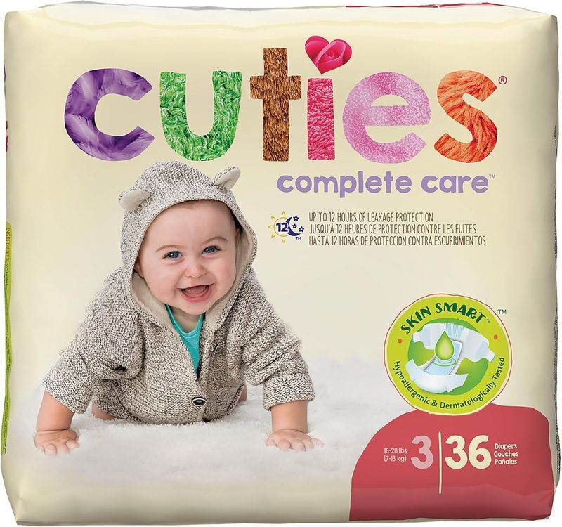 Cuties Complete Essentials Baby Diapers, Unisex Size 3 / 36 Count (16 to 28 lbs)  ( 4 bags of 36ct /  Case)