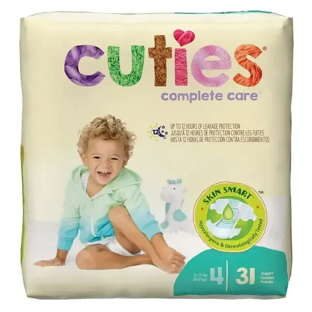 Cuties Complete Essentials Baby Diapers, Unisex Size 4 / 31 Count (22 to 37 lbs)  ( 4 bags of 31ct /  Case)