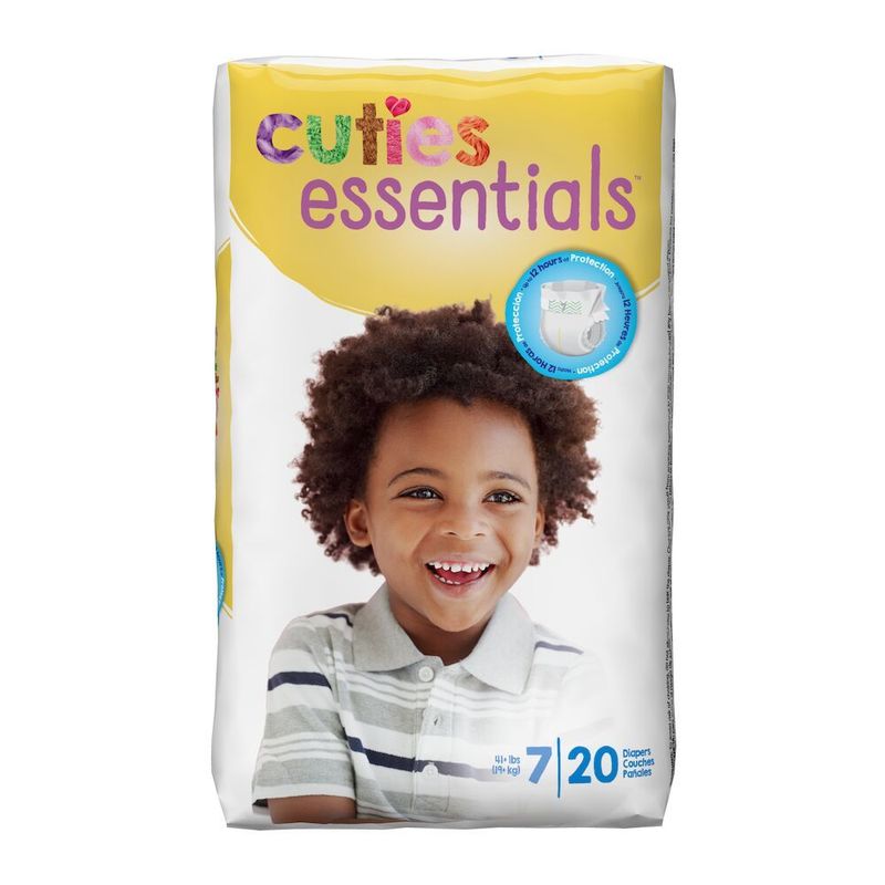 Cuties Complete Essentials Baby Diapers, Unisex Size 7/ 20 Count (Toddlers 41 + lbs)  ( 4 bags of 20ct /  Case)