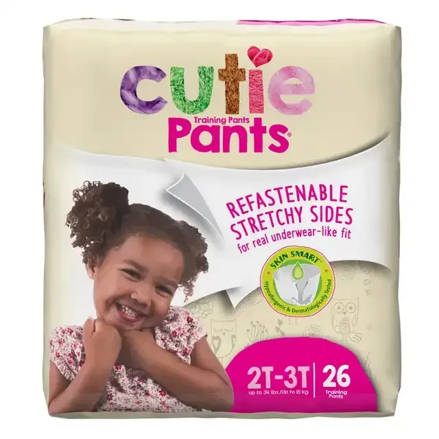 Cuties Training Pants, Girls, Size 2T-3T / 26 Count (up to 34 lbs)  ( 4 bags of 26 ct /  Case)