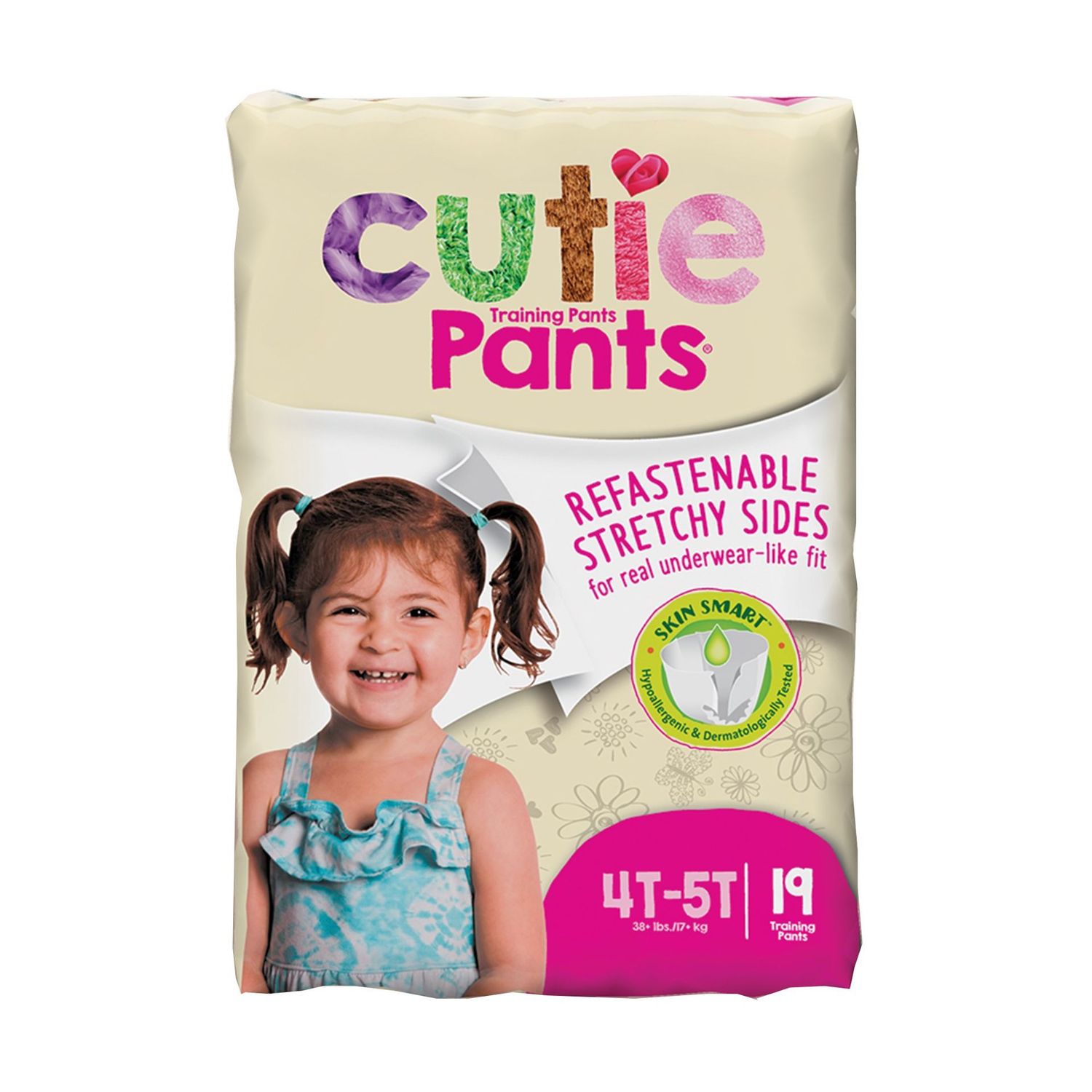 Cuties Training Pants, Girls, Size 4T-5T / 19 Count (38 + lbs)  ( 4 bags of 19 ct /  Case)