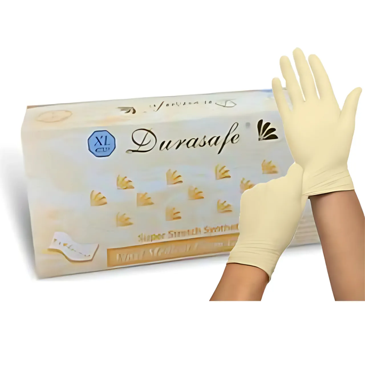 Synthetic Stretch Vinyl Exam Gloves, 4 Mil, Powder-Free, Yellow, Durasafe, 10 boxes of 100 count