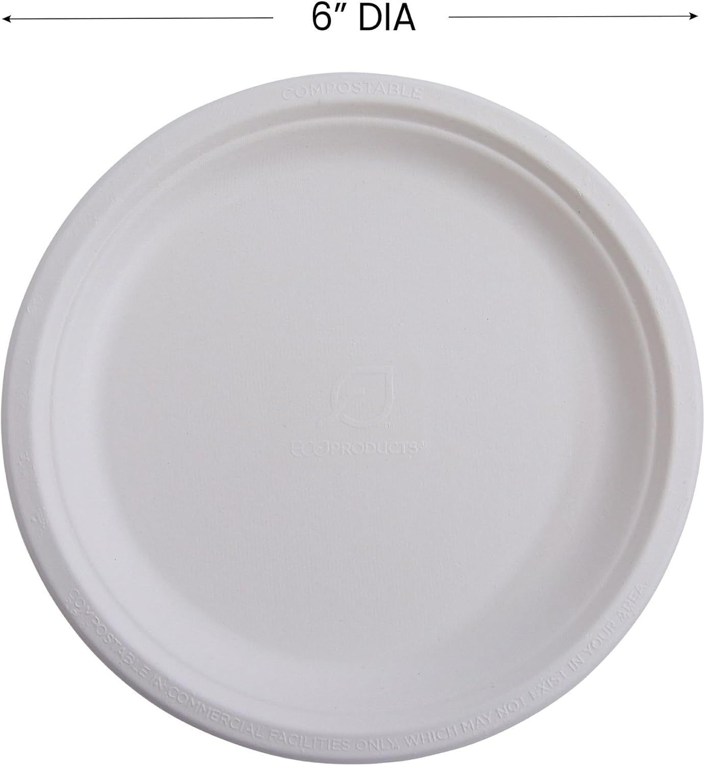 Bagasse Plate, 6 Inch, White finish, 500 plates/ case