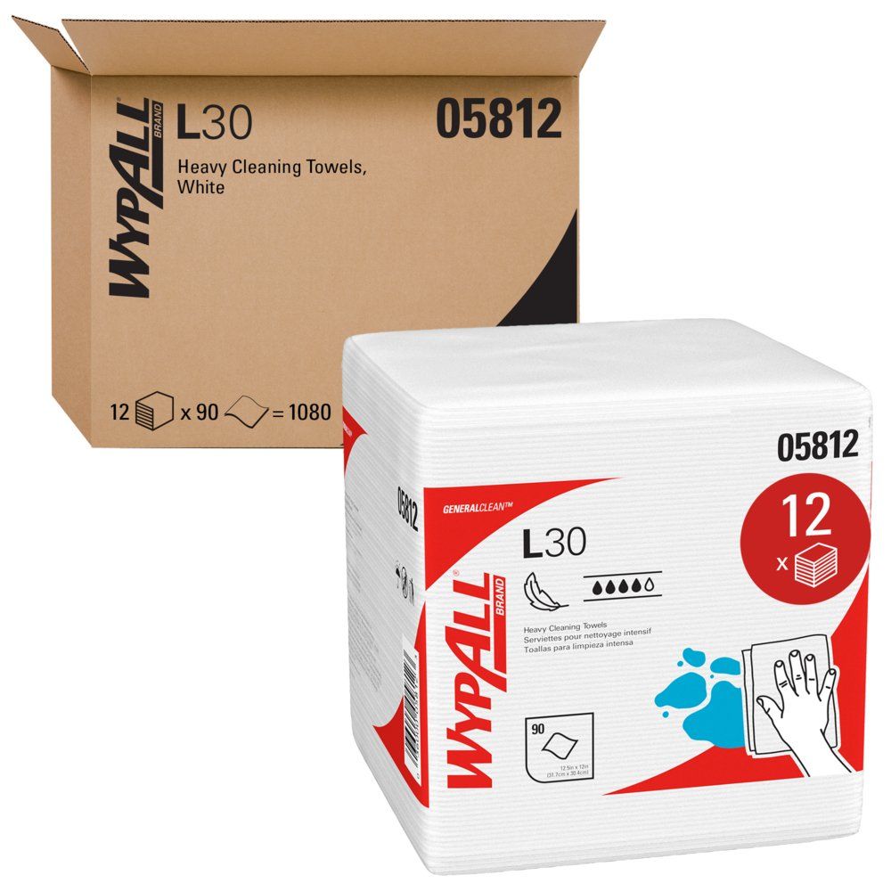 Wypall L30 Towels, Quarter Fold, 12.5 x 12 , 90/ Poly pack, 12 poly packs / case