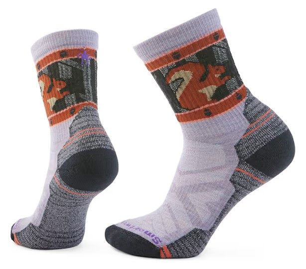 Women&#39;s Hike Light Cushion Squirrely Print Crew Socks, COLOR: PURPLE ECLIPSE, SIZE: M