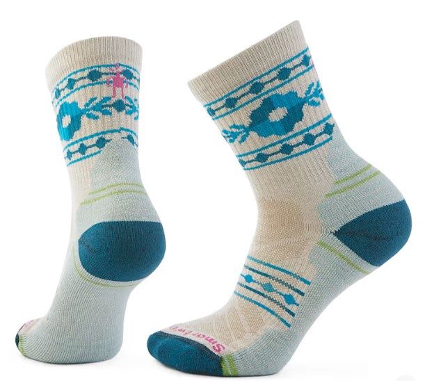 Women&#39;s Hike Light Cushion Retro Floral Mid Crew Socks, COLOR: MOONBEAM, SIZE: M