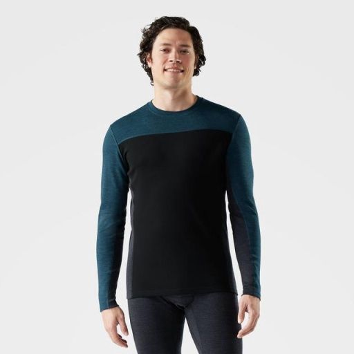 Men&#39;s Classic Thermal Merino Colorblock Crew Top, Colour: twilight blue/black, SIZE: M