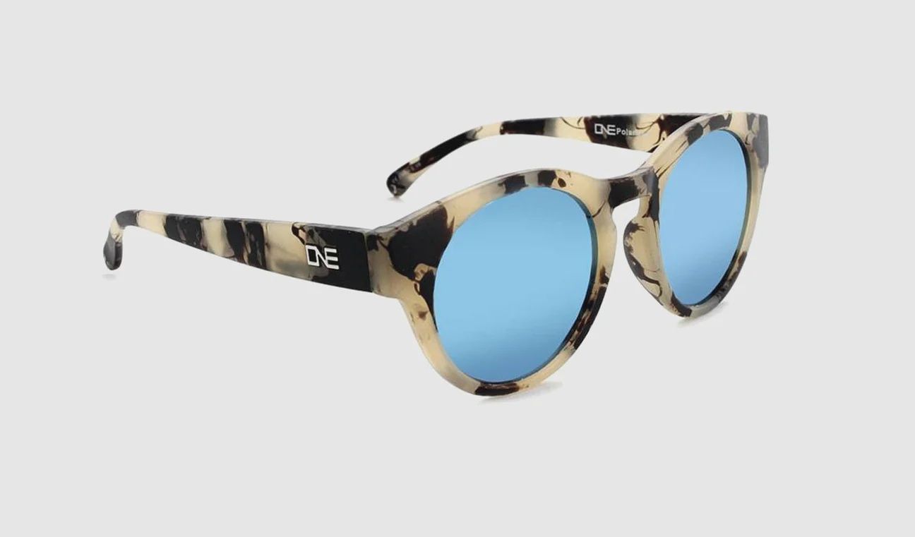 Optic Nerve Rizzo, COLOR: MT BEIGE MARBLE, Lens: POLARIZED SMK ICE BLUE MIRROR