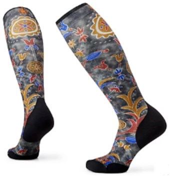 Smartwool Women&#39;s Targeted Cushion Royal Floral Ski SocK, COLOR: BLACK, SIZE: S