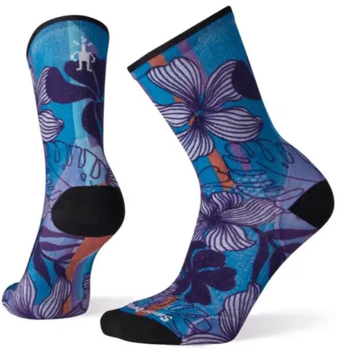 Smartwool Women&#39;s PHD Cycle Ultralight Print Crew Sock, COLOR: GEYSER BLUE, SIZE: M