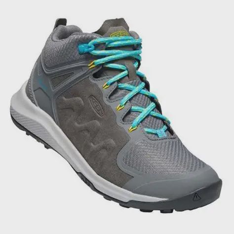 Keen Women&#39;s Explore Mid WP, COLOR: STEEL GREY/BRIGHT TURQUOISE, SIZE: 9.5