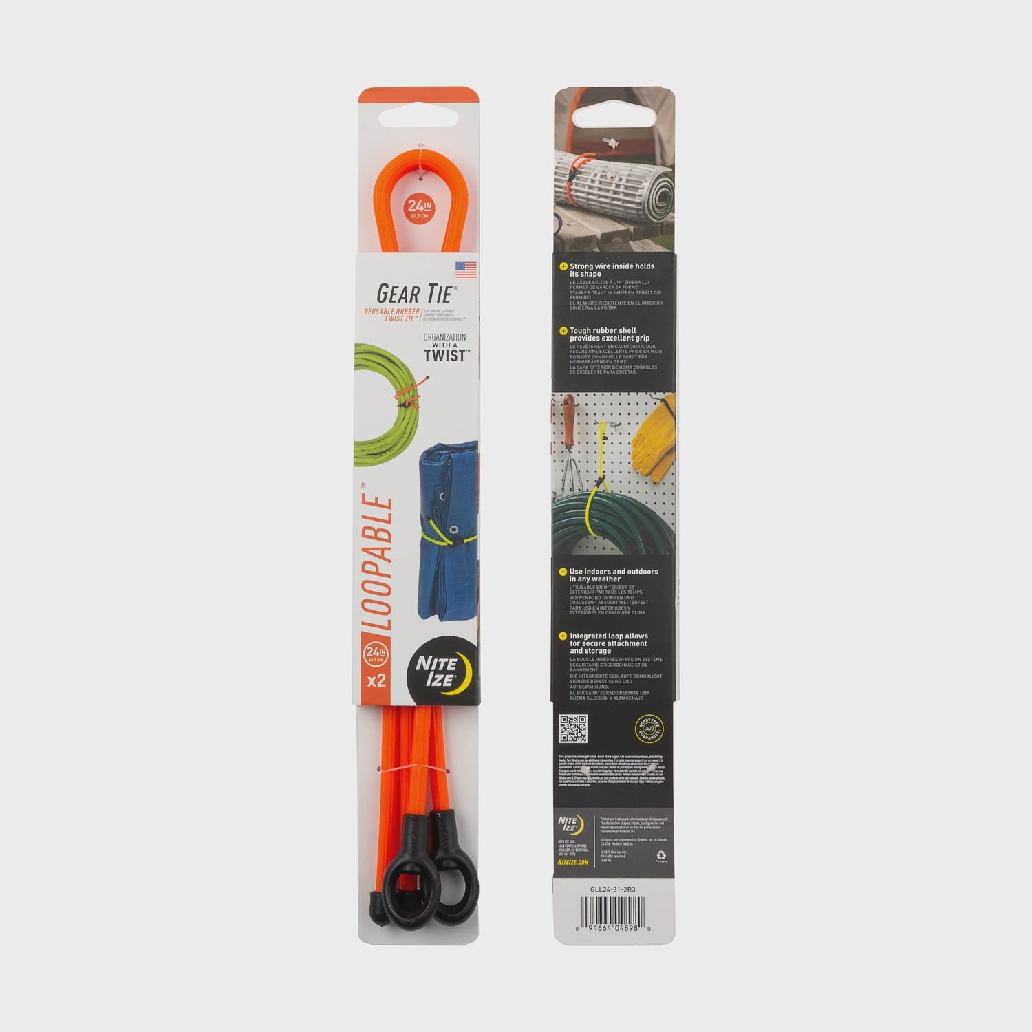Nite Ize Gear Loopable Gear Tie, COLOR: ORANGE, SIZE: 24" 2pk