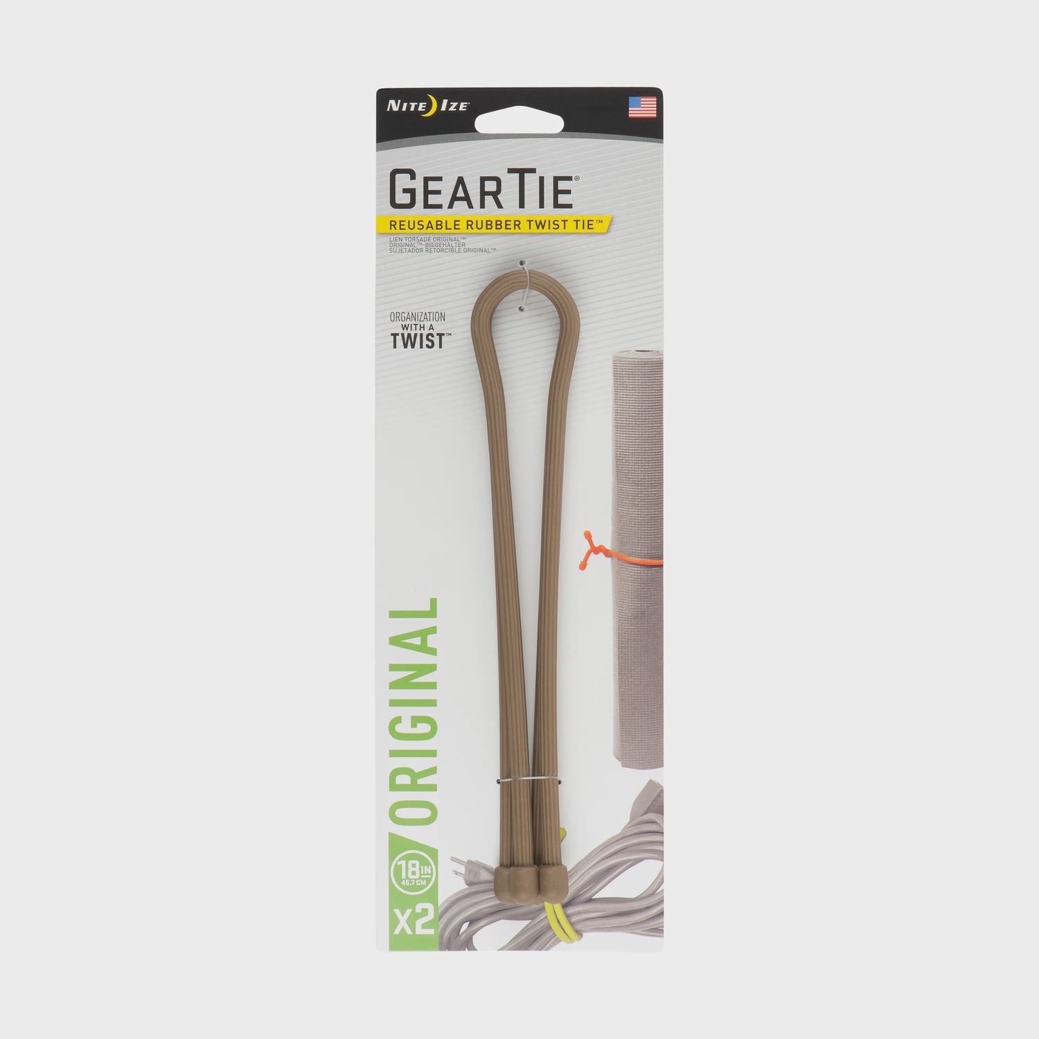Nite Ize Gear Tie, COLOR: COYOTE, SIZE: 18" 2pk