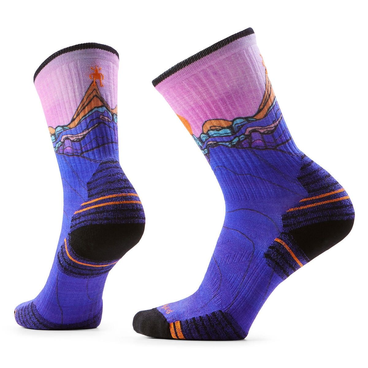 Smartwool Women's Hike Targeted Cushion Mountain Sunrise Print Crew Sock, COLOR: Deep Navy, SIZE: M