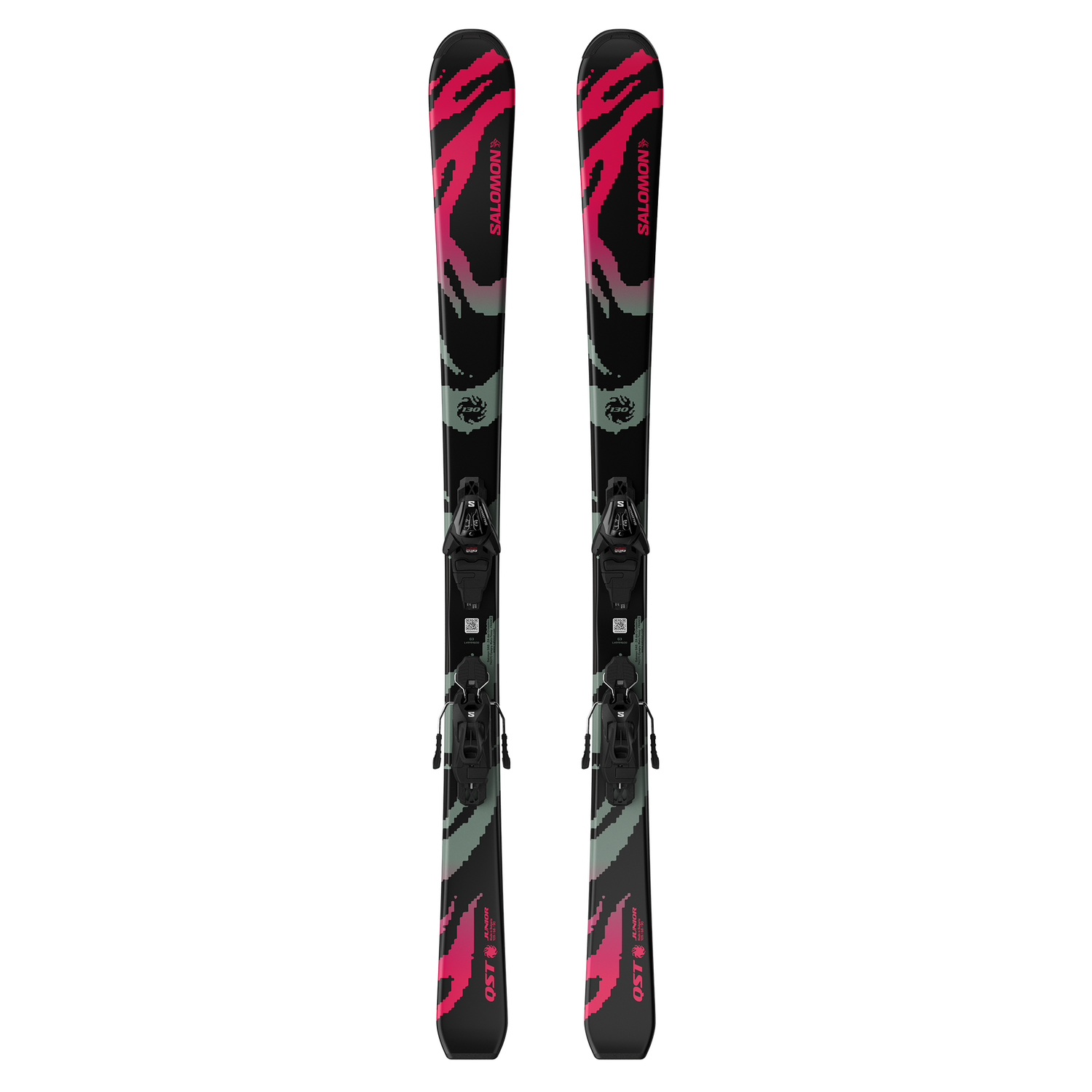 Salomon Youth QST Jr Black M + L6 GW Binding, Binding: L6 GW B75 Blk/Silver, SIZE: 130