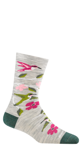 Darn Tough Women's Birds of a Feather Crew Lightweight No Cushion Sock, Colour: ash, SIZE: S