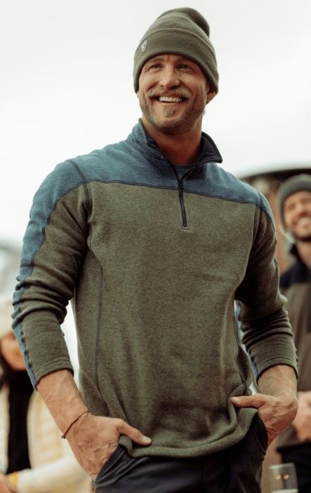 Kuhl Men's Revel Colorblock 1/4 Zip Sweater, COLOR: Storm Blue/Moss Stone, SIZE: M