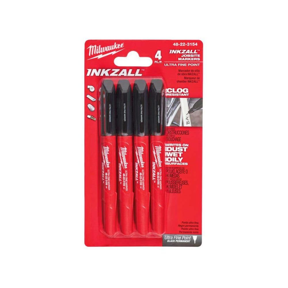 Cienkie markery budowlane INKZALL™ Milwaukee, czarne (4 szt.) 48223154