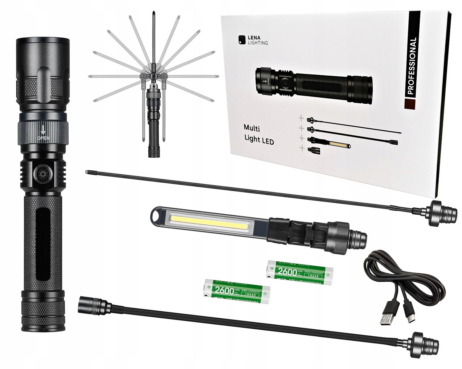 LENA LATARKA WARSZTATOWA LAMPA INSPEKCYJNA 4 KOŃCÓWKI MULTI LIGHT LED PRO