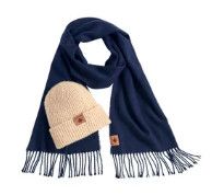 Cream Beanie and Navy Scarf Set