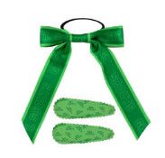 A PACK OF 2 GREEN BARRETTES AND BOW SET
