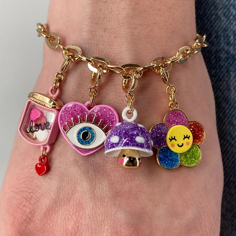 Charm It Gold Glitter Happy Flower Charm