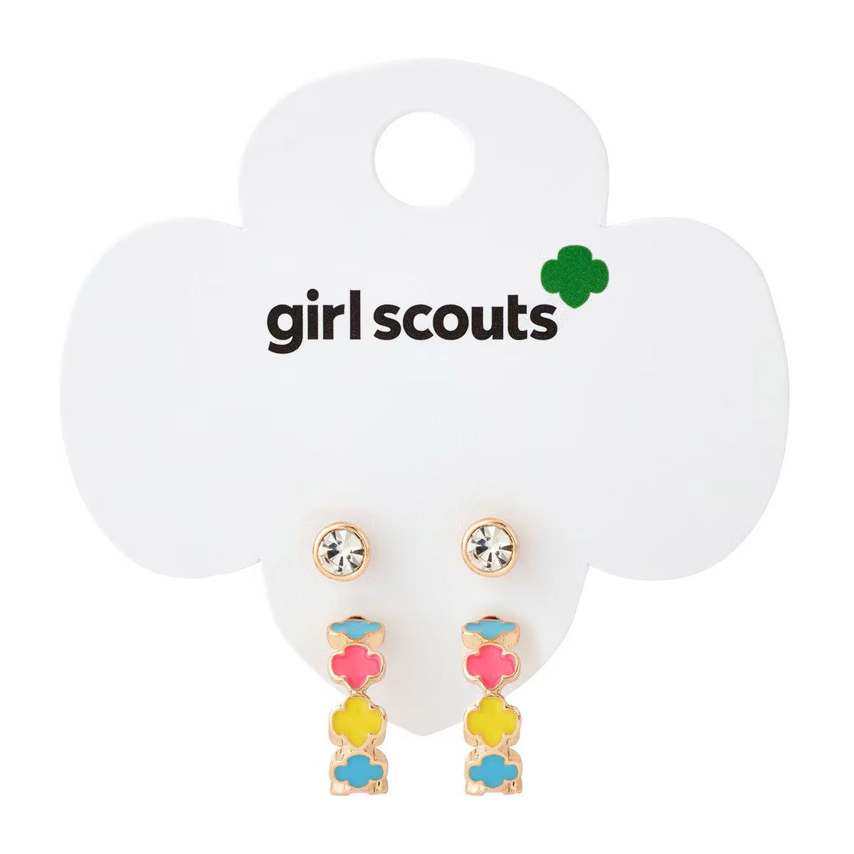 Stud and Trefoil Hoop Earrings 2 Pk Set