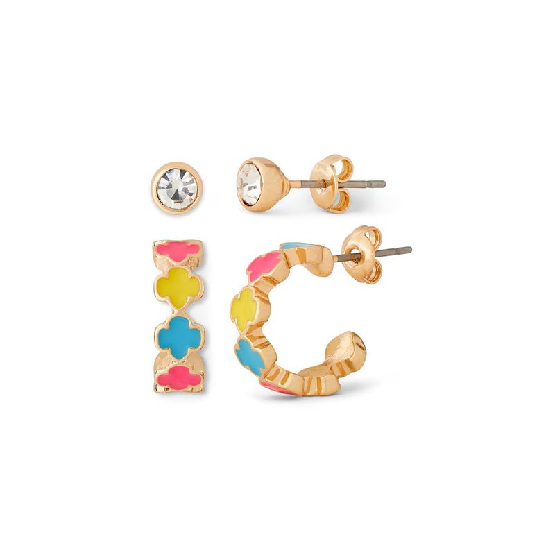 Stud and Trefoil Hoop Earrings 2 Pk Set
