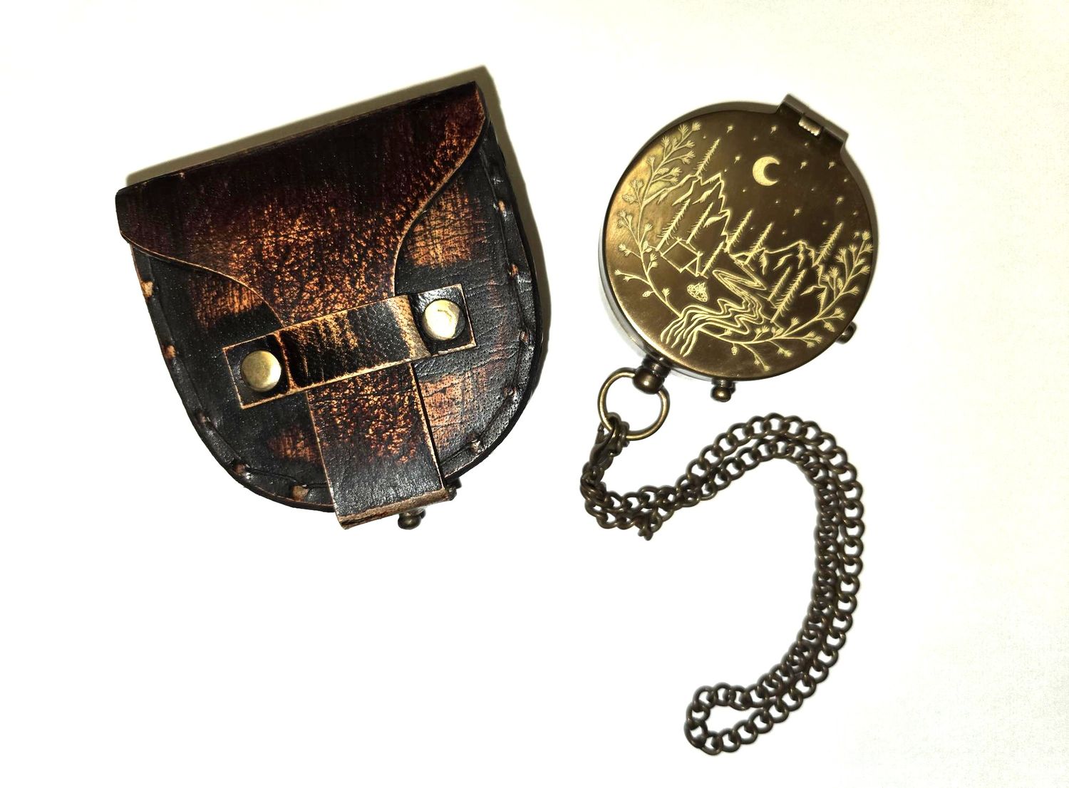 Brass Pocket Compass with Case