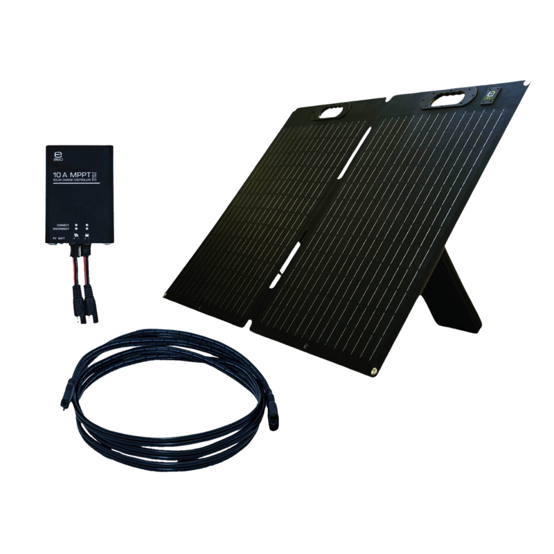 Portable Power Bundle. 120W Portable Solar Panel, 10A Solar Controller, and 8' SAE Adapter Cable: [A]