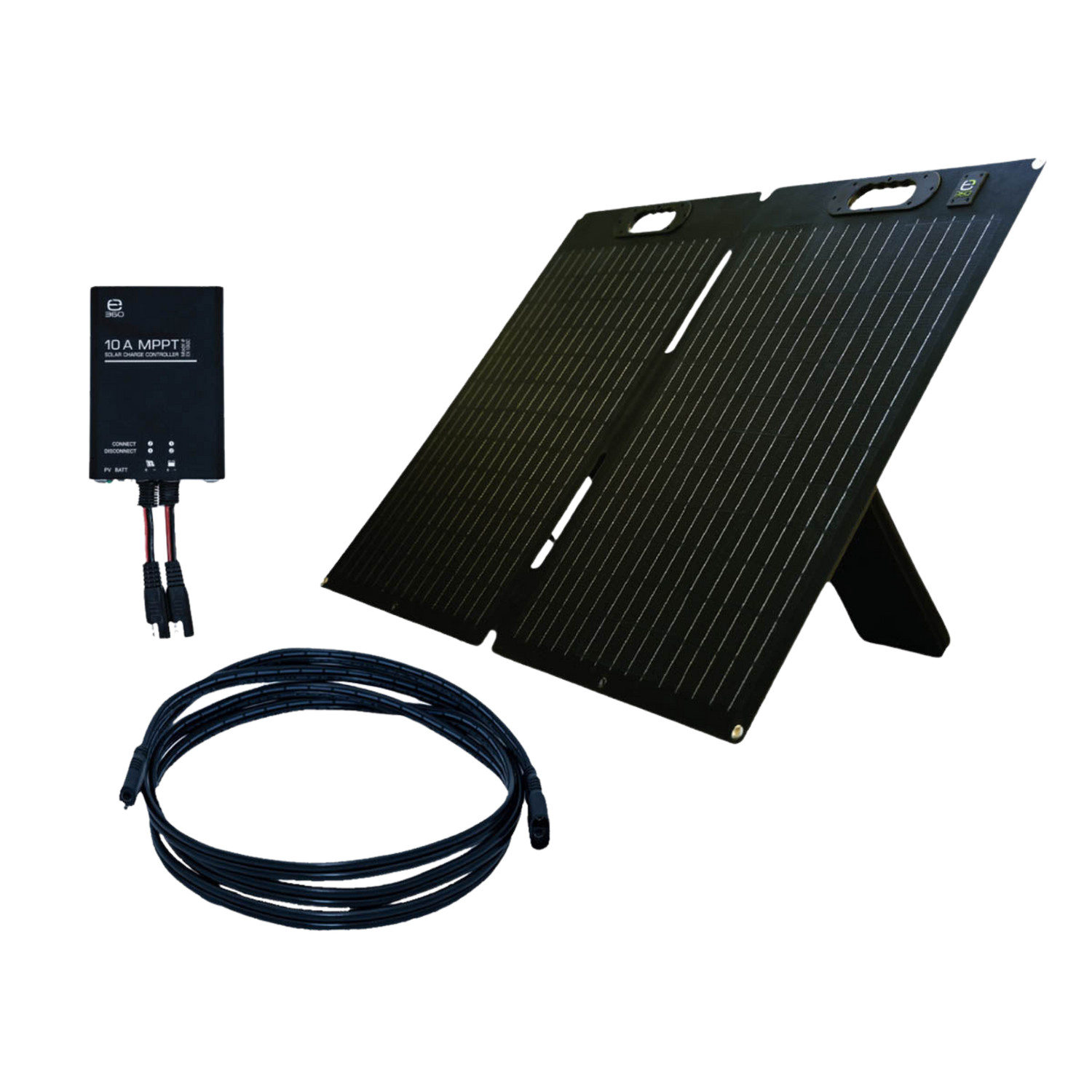 Portable Power Bundle. 120W Portable Solar Panel, 10A Solar Controller, and 8' SAE Adapter Cable: [A]