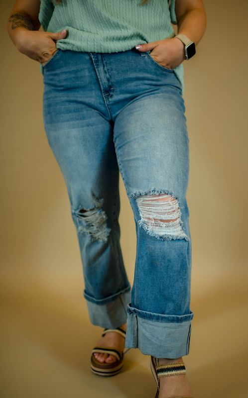 High Rise Asymmetric Button Jeans
