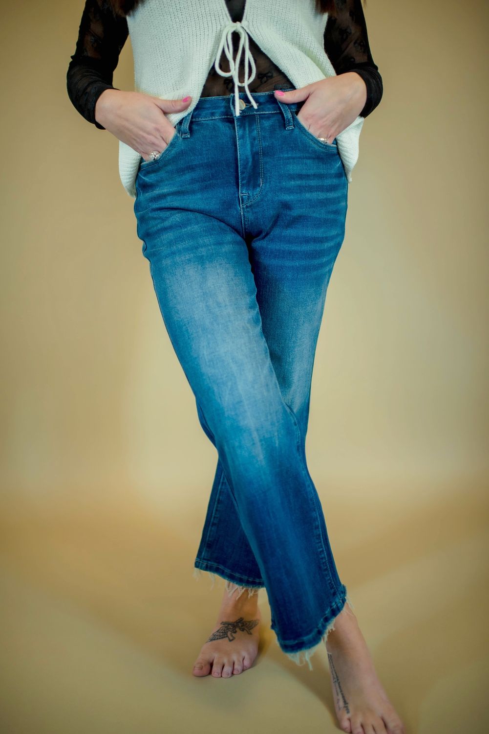 Raw Hem High Waist Flared Jeans