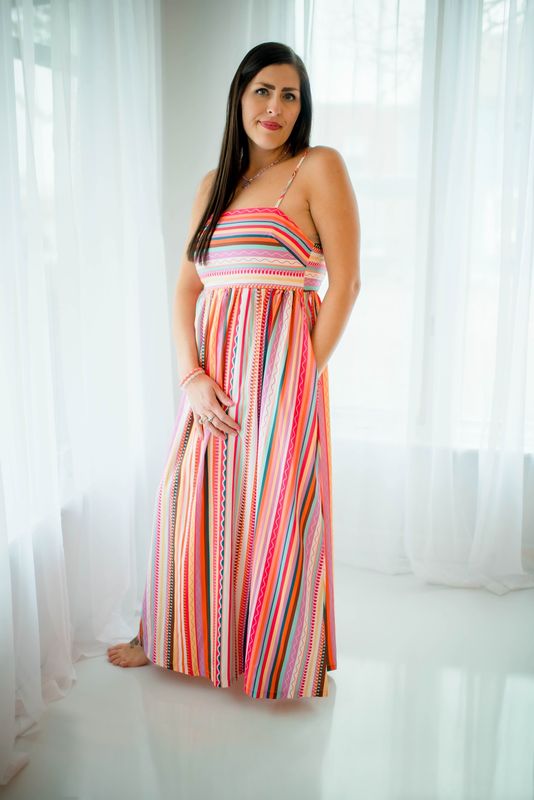 Multicolour Striped Thin Straps Smocked Back Boho Maxi Dress